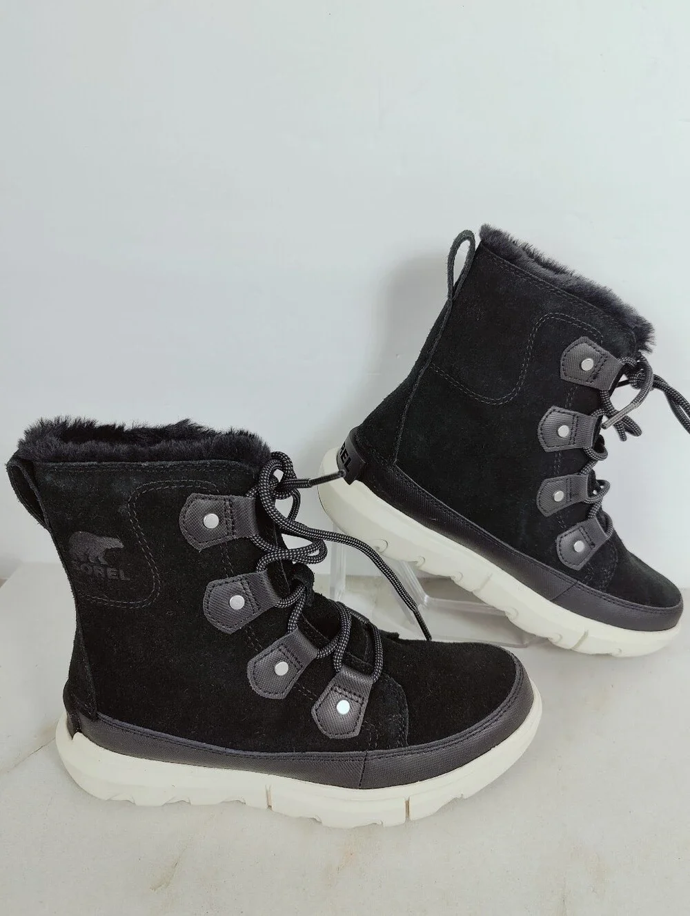NWT Sorel Women's Explorer II Joan Winter Snow Boots, Black White, Sz 6